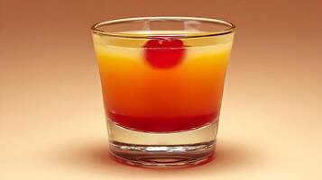 Refreshing layered cocktail with a cherry on top. photo