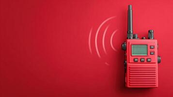 Emergency Communication in Action Using a Red Radio Device With Alert UI Style on a Vibrant Background photo