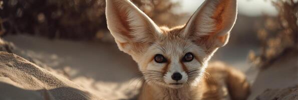 Fennec Fox in Sandy Habitat With Large Ears Alert, Showcasing Adaptation to Desert Environment photo
