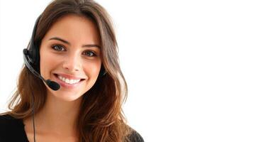 Customer Support Agent Smiling With Headset Providing Assistance in a Professional Environment photo