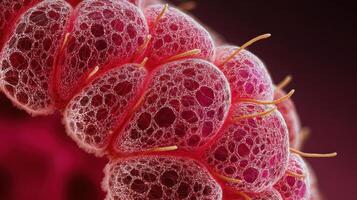 Close-up View of Raspberry Macro Structure Showcasing Vivid Detail and Unique Texture on the Right Side With Vivid Pink Hues photo
