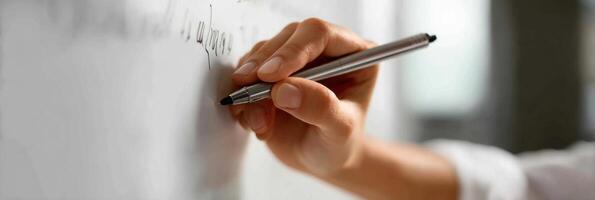 Teacher Writes on Whiteboard in Classroom During Lesson With Ample Copy Space for Notes and Student Engagement photo
