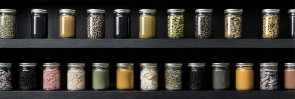 Canned Pet Food Displayed on a Dark Shelf Creating a High Contrast Showcase for Easy Viewing and Selection photo