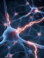 Electric Sparks Between Nerve Synapses Illustrate Communication in the Nervous System, Showcasing Neural Activity and Connectivity in Detail photo