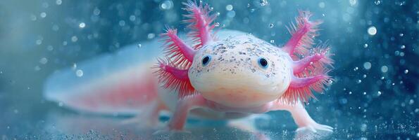 Colorful Axolotl Swimming Gracefully in a Pristine Aquatic Environment With Gentle Bubbles photo