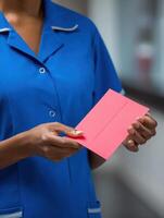 Healthcare Worker Hands Flu Brochure in Clinical Setting While Promoting Immunization Awareness and Patient Education photo