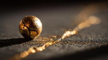 Close-up View of Cracked Lucky Charm on a Table Illuminated by Dramatic Light in an Intimate Setting photo