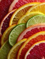 Citrus Fruits Arranged in Circular Patterns Revealing Vibrant Colors and Textures in Concentric Circles photo