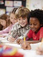Diverse Students Engage in Writing Thank-You Notes to Their Teacher During Class Activity photo