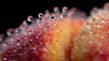 Close-up of Peach Fuzz With Water Droplets Showcasing Natural Beauty and Intricate Details in a Soft, Colorful Composition photo