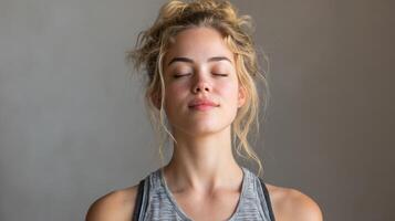 Breathing Techniques Grid for Stress Relief Performed by a Woman in a Relaxed Indoor Setting During Daylight Hours photo