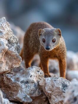 Ring-tailed Mongoose Exploring Rocky Terrain During Daylight in a Sparse Environment photo