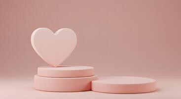Minimalist pink heart on stepped podium against a soft blush background photo