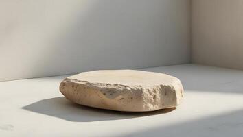 Natural stone podium with soft shadows and minimalist background for product display photo
