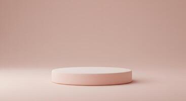 Minimalist light pink cylinder podium on a soft pastel background for product display photo