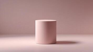 Minimalist pink cylinder podium casting a soft shadow against a muted pink background photo