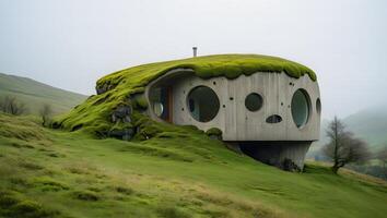 A house made out of moss on a hillside photo