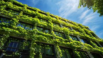 A building with green vines growing on it photo