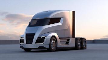 Futuristic semi truck, innovative transportation technology with modern design elements photo