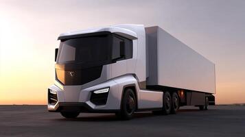 Modern Semi Truck Rendering at Sunset with Futuristic Styling for Efficient Transport photo