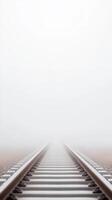 Ethereal Train Tracks Disappearing into Dense Fog A Poetic Journey Towards an Unknown Horizon, Evoking Serenity and Endless Possibilities photo