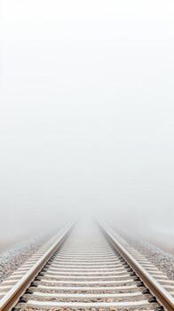 brumoso tren pistas desvanecimiento dentro el horizonte un sereno y evocador perspectiva de un interminable ferrocarril línea desapareciendo dentro denso niebla foto