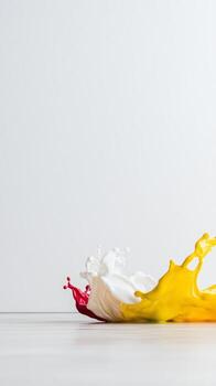 Vibrant Paint Splash Dynamic Red, White, and Yellow Liquid Art in Motion, an Abstract Burst of Color and Creativity for Modern Visuals photo