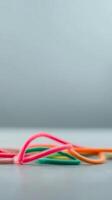 Colorful Yarn Threads Intertwined A Vibrant Macro View of Soft Textile Fibers, Evoking Creativity and Craft Hobbies photo