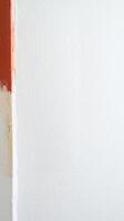 Close-up of a wall being painted white, revealing textured brushstrokes and a vibrant red border. Ideal for home renovation, DIY, and abstract background projects. photo