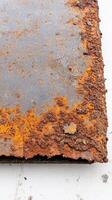 Vibrant orange and deep brown rust patterns adorn a weathered metal surface, creating a captivating abstract texture. Ideal for industrial backdrops. photo