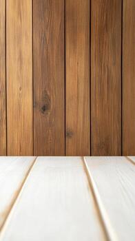 Versatile Wooden Background with White Table Surface Ideal for Product Display, Text Overlay, or Rustic Interior Design Concepts photo
