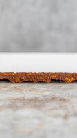 Aged Metal Edge Macro View of Vibrant Rust and Textured Corrosion. Industrial Decay's Beauty, a Gritty Patina for Abstract Backgrounds and Art. photo
