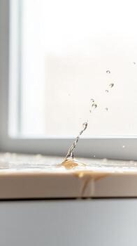 Dynamic Liquid Splash on Pristine Surface Captivating Abstract Movement of Water Droplets in a Bright, Minimalist Setting, Evoking Refreshment and Purity photo