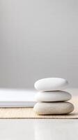 Zen Balance Serene Stacked Stones for Tranquility and Mindful Wellness. A Symbol of Peace and Harmony in Natural Grey Tones. photo