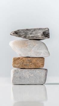 A serene and balanced stack of natural stones, showcasing earthy textures and minimalist harmony, perfect for tranquility and design concepts. photo