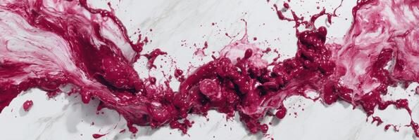 Artistic Splash of Beet Juice Creates Vibrant Patterns on White Marble Surface Accentuating Contrasting Textures and Colors photo