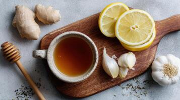 Home Cold Remedies Featuring Honey, Ginger, Garlic, and Lemon for Natural Health Solutions photo