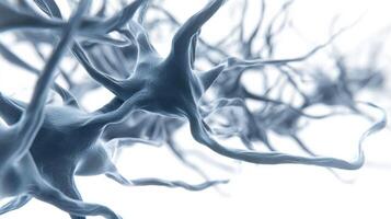 Exploring the Intricate Web of Abstract Tangled Nerves in Blue Tones Against a White Background Showcasing a Soft 3D Render of a Medical Concept photo