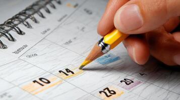Hand marking a calendar date photo