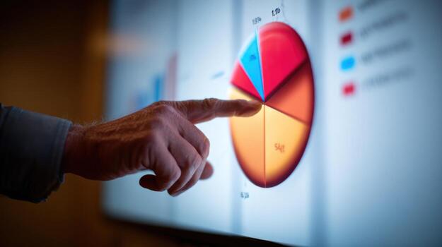 Hand pointing at pie chart on interactive display photo