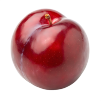 Single ripe red plum with stem isolated on transparent background png