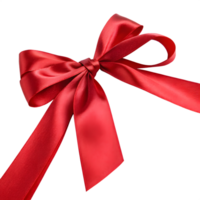 Elegant red satin ribbon bow isolated on transparent background png
