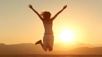 Joyful leap at sunset photo