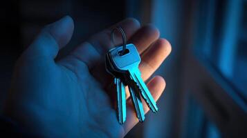 Keys held in a hand in low light photo