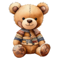 A cuddly vintage teddy bear sits serenely, exuding warmth, nostalgia, and a sense of comfort. Capturing the essence of childhood and friendship. png