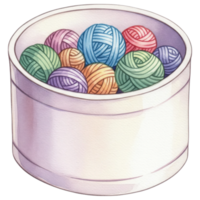 A colorful collection of yarn balls rests neatly in a circular container, showcasing the joy of crafting and the artistry of handmade creations. png