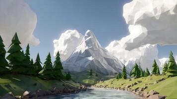 Low-poly mountain landscape. photo