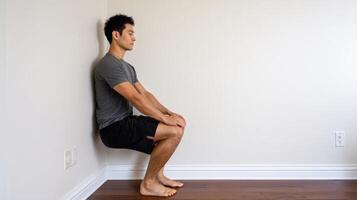 Man performing a wall squat photo