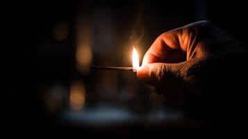 Lit match in hand photo