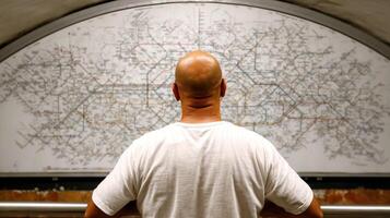 Man studies subway map photo
